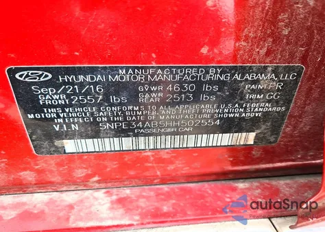 2017 Hyundai Sonata Sport z USA, uszkodzony, nr VIN 5NPE34AB5HH502554